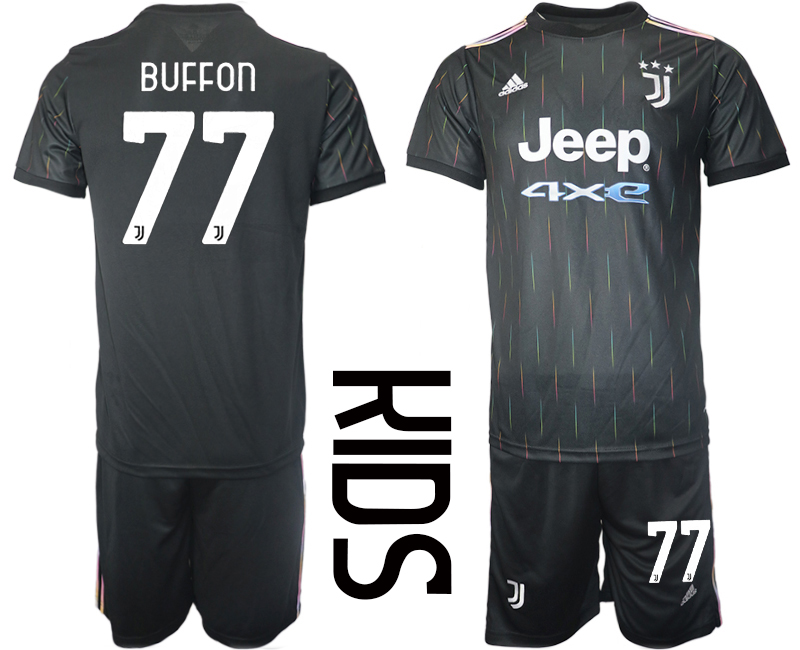 Youth 2021-2022 Club Juventus away black #77 Soccer Jersey